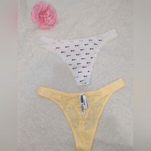 PINK Victoria's Secret White and Yellow Lace Panties